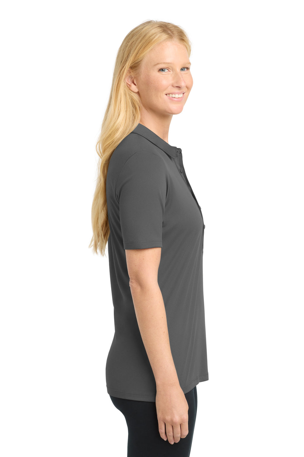 Sport-Tek Women's Posi-UV Pro Polo. LST520 - Dark Smoke Grey - side