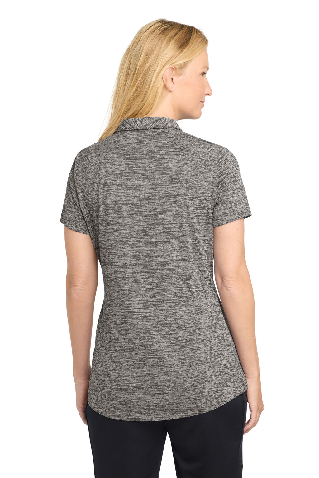 Sport-Tek Women's PosiCharge Electric Heather Polo. LST590 - Black Electric - back