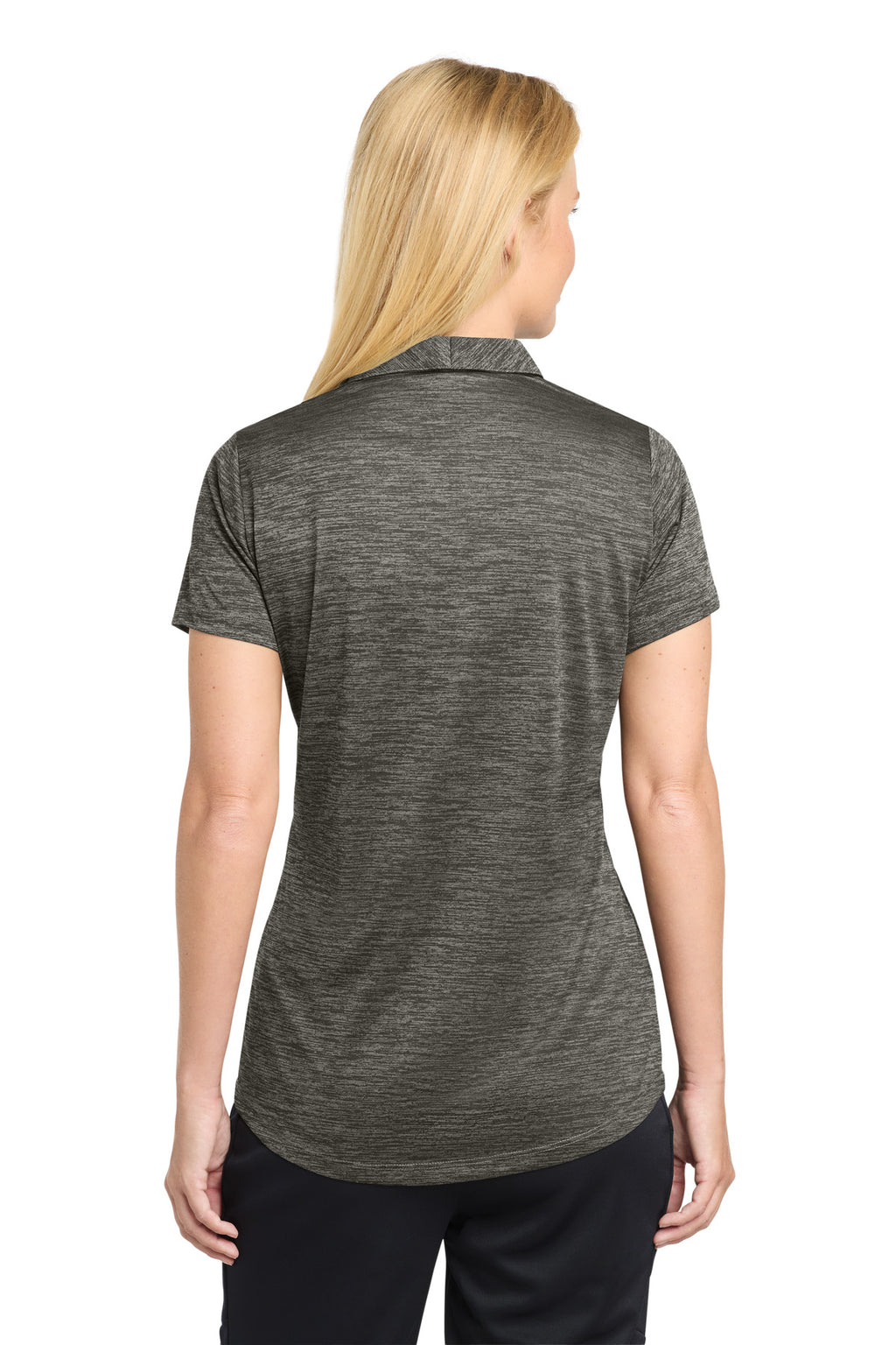Sport-Tek Women's PosiCharge Electric Heather Polo. LST590 - Grey-Black Electric - back