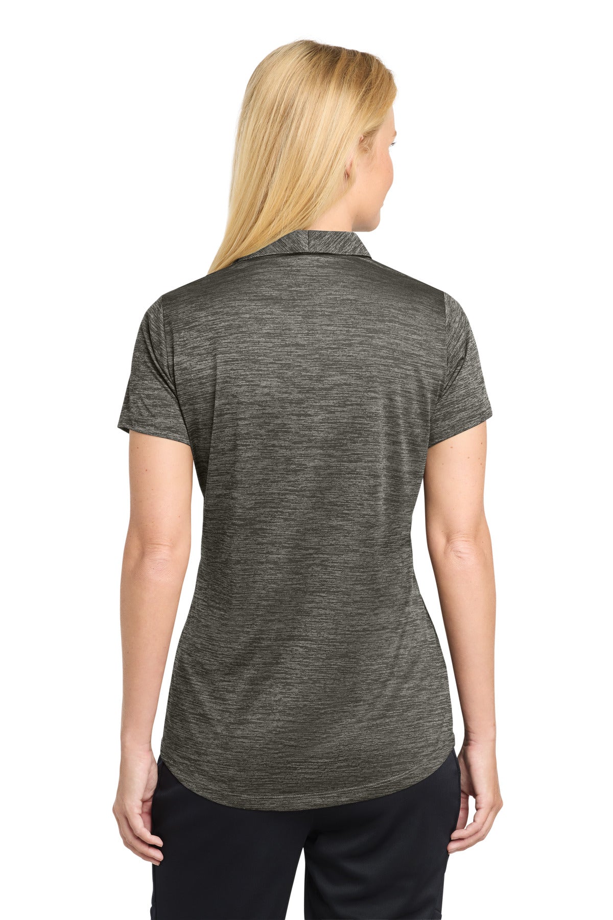 Sport-Tek Women's PosiCharge Electric Heather Polo. LST590 - Grey-Black Electric - back