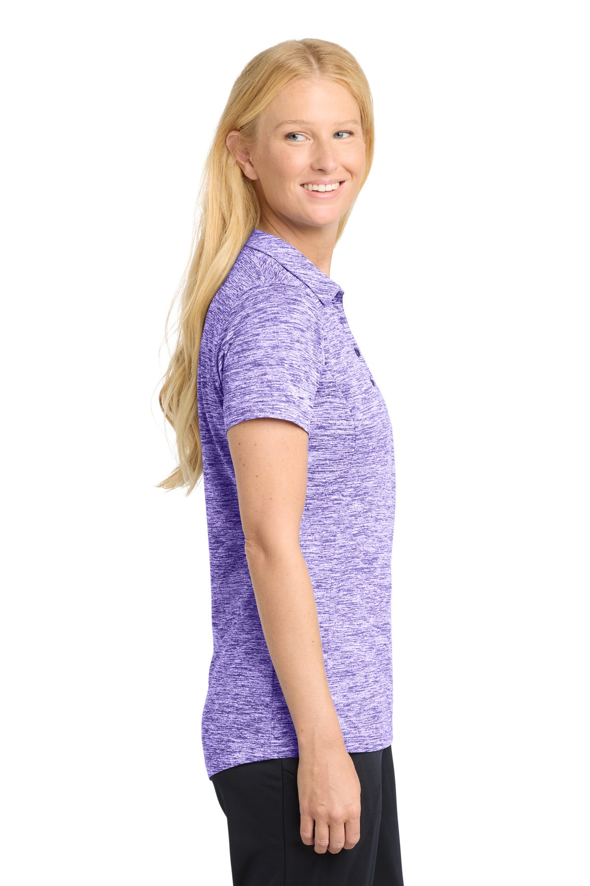 Sport-Tek Women's PosiCharge Electric Heather Polo. LST590 - Purple Electric - side