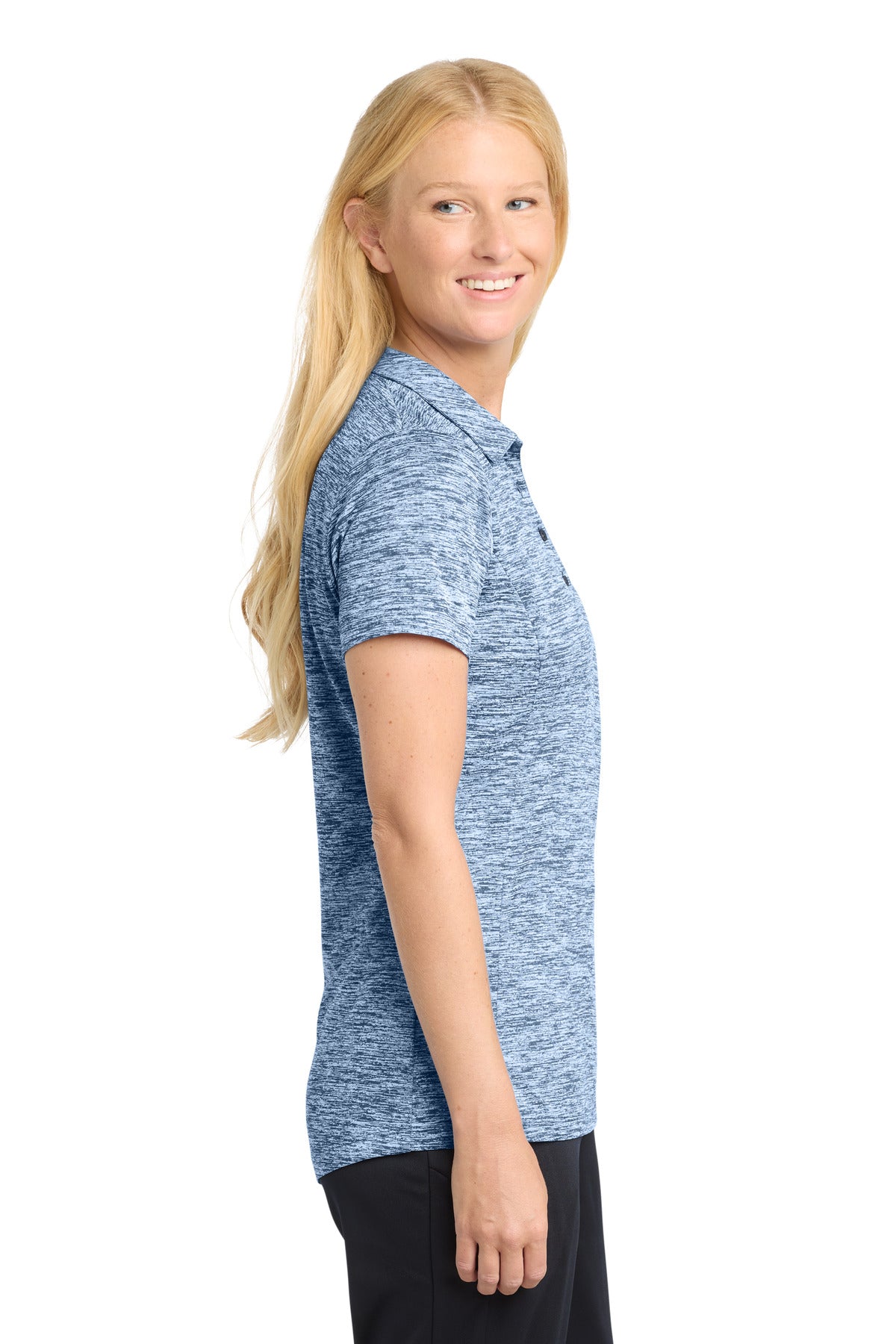 Sport-Tek Women's PosiCharge Electric Heather Polo. LST590 - True Navy Electric - side