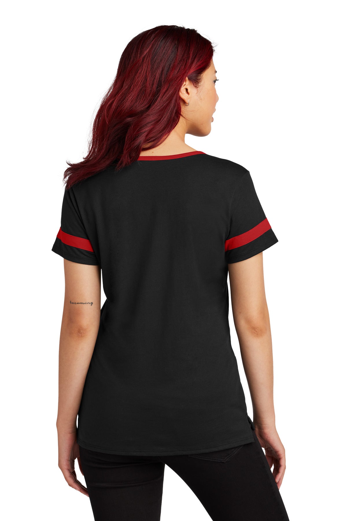 Sport-Tek Women's Halftime Notch Neck Tee LST6041 - Black/ Deep Red - back