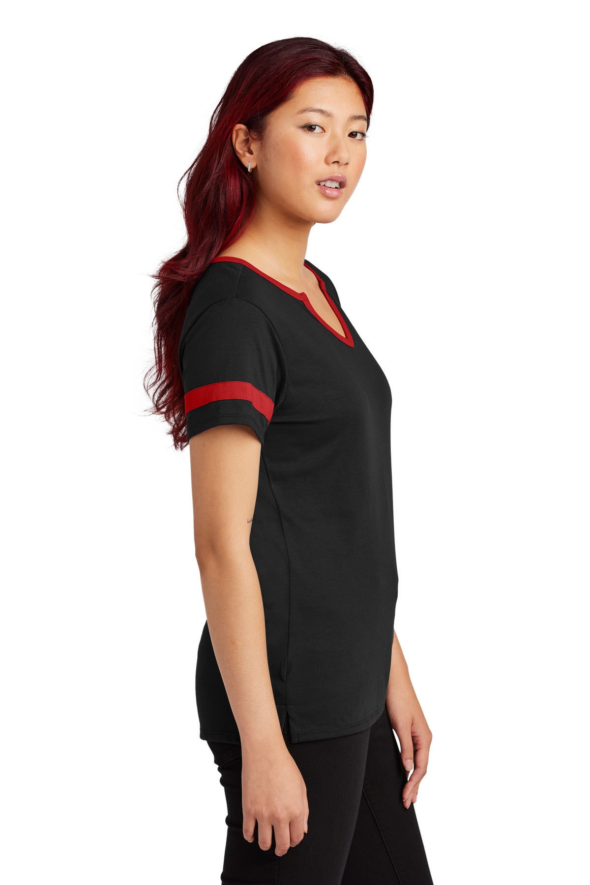 Sport-Tek Women's Halftime Notch Neck Tee LST6041 - Black/ Deep Red - side