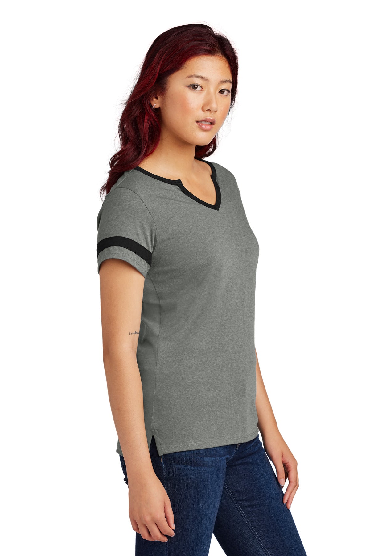 Sport-Tek Women's Halftime Notch Neck Tee LST6041 - Vintage Heather/ Black - side