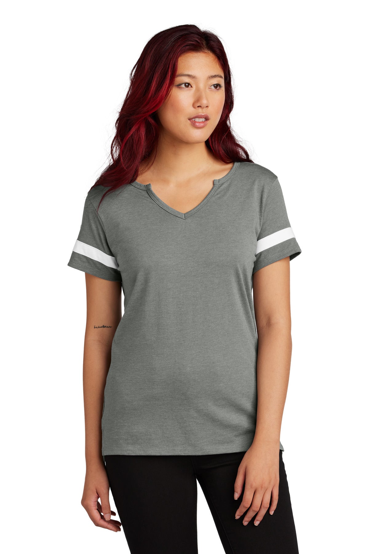 Sport-Tek Women's Halftime Notch Neck Tee LST6041 - Vintage Heather/ White - front
