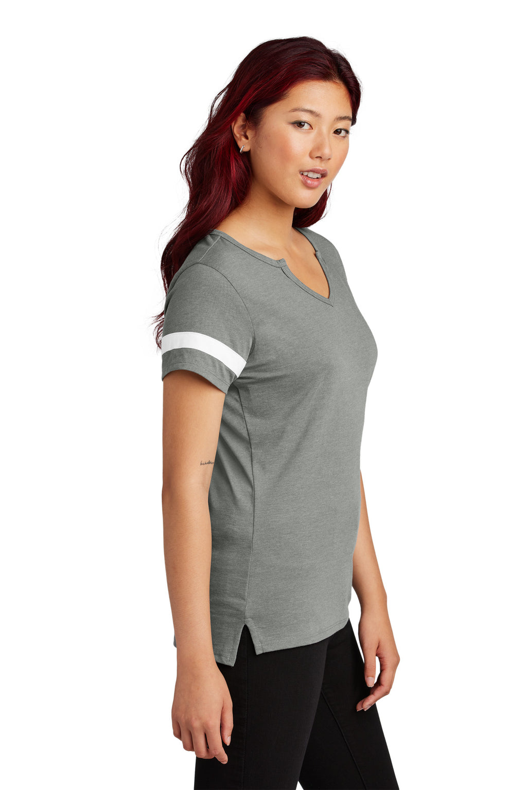 Sport-Tek Women's Halftime Notch Neck Tee LST6041 - Vintage Heather/ White - side