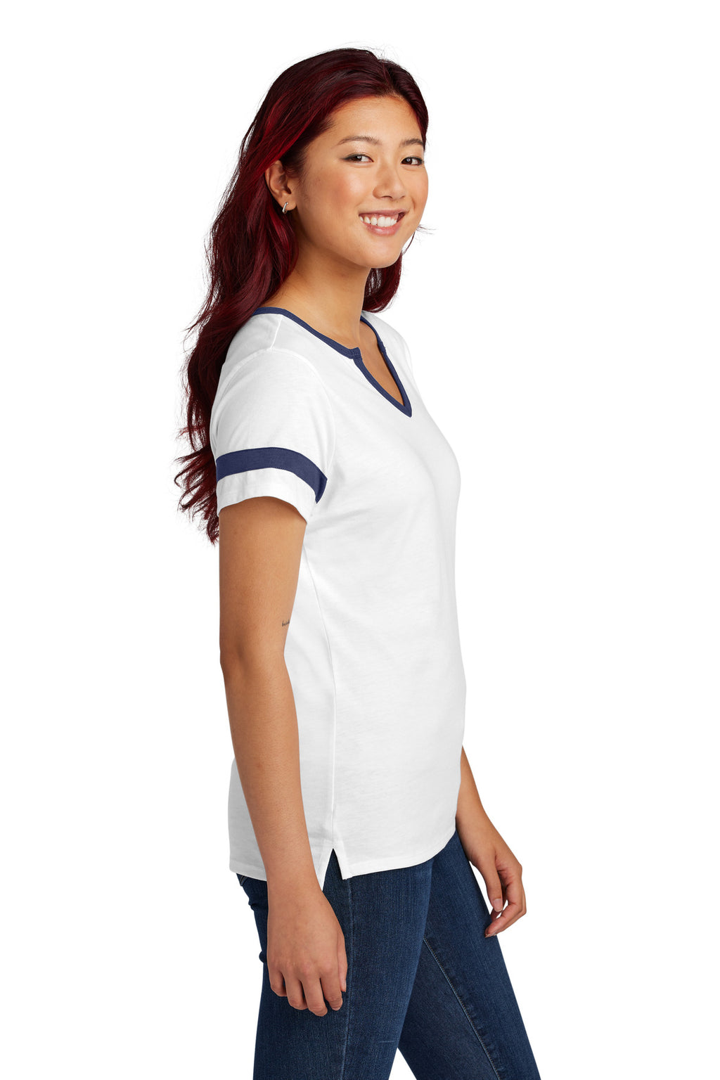 Sport-Tek Women's Halftime Notch Neck Tee LST6041 - White/ True Navy - side
