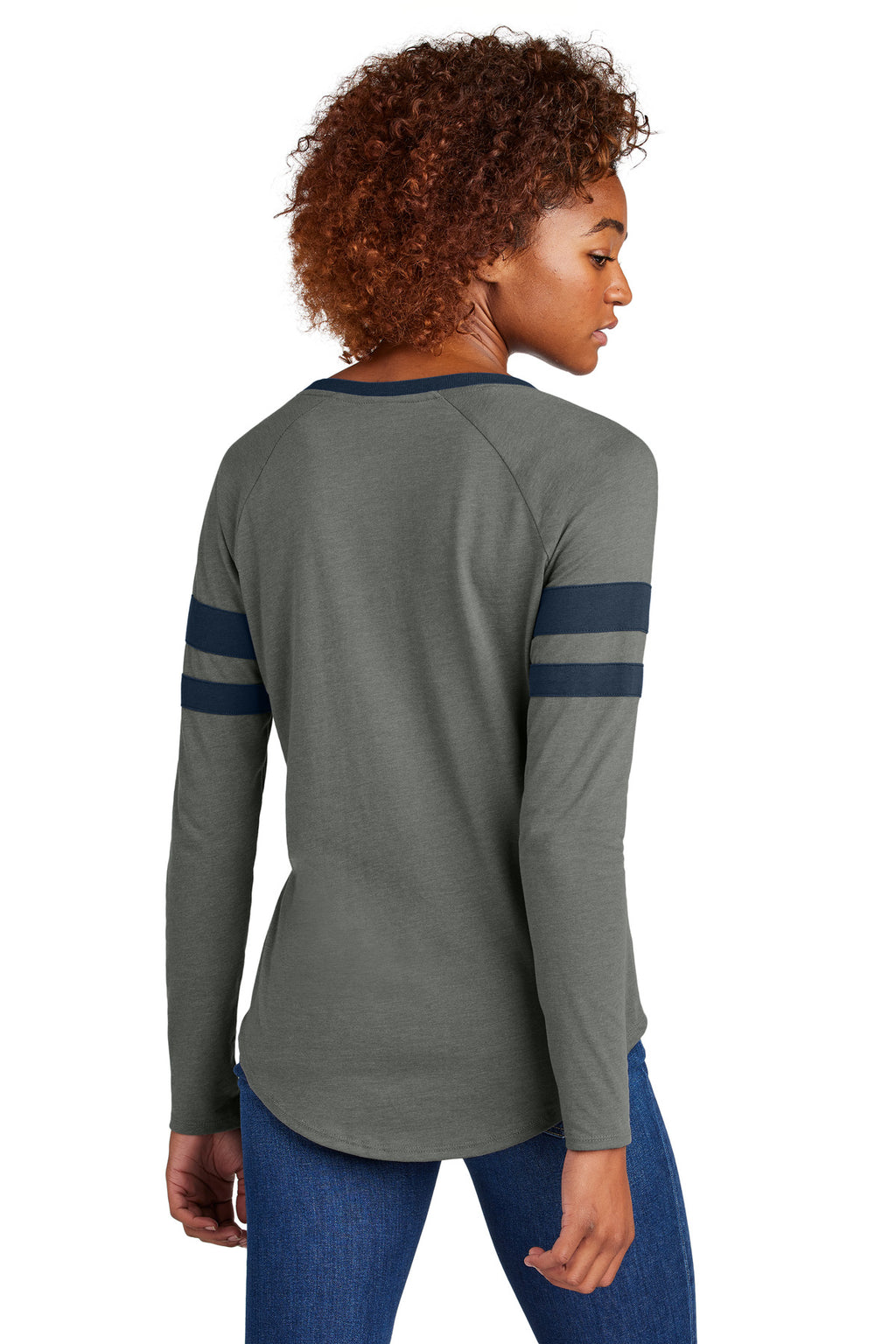 Sport-Tek Women's Halftime Stripe Long Sleeve V-Neck Tee LST6043 - True Navy/ Vintage Heather - back