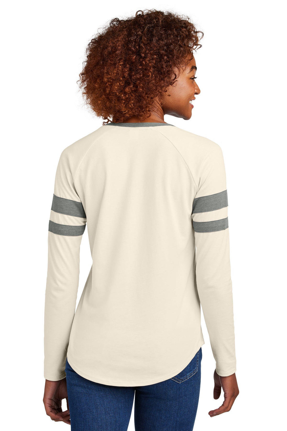 Sport-Tek Women's Halftime Stripe Long Sleeve V-Neck Tee LST6043 - Vintage Heather/ Ecru - back