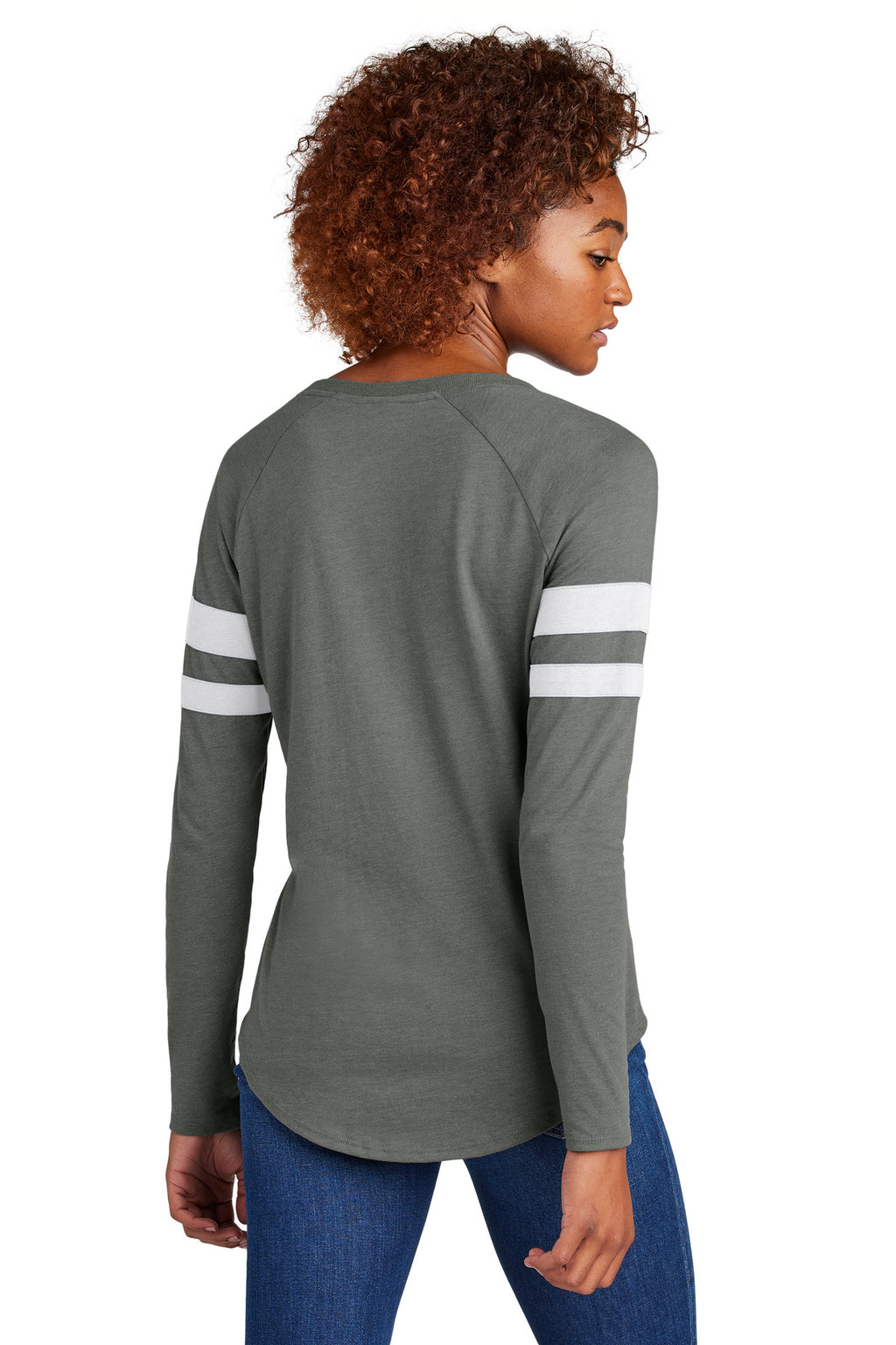 Sport-Tek Women's Halftime Stripe Long Sleeve V-Neck Tee LST6043 - White/ Vintage Heather - back