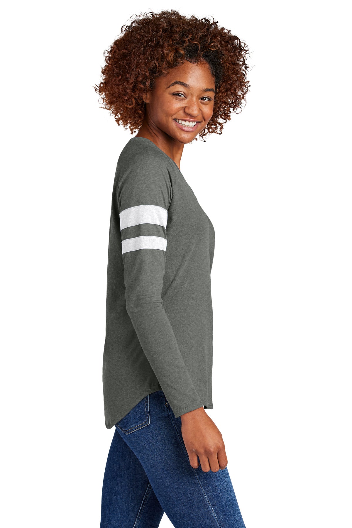 Sport-Tek Women's Halftime Stripe Long Sleeve V-Neck Tee LST6043 - White/ Vintage Heather - side
