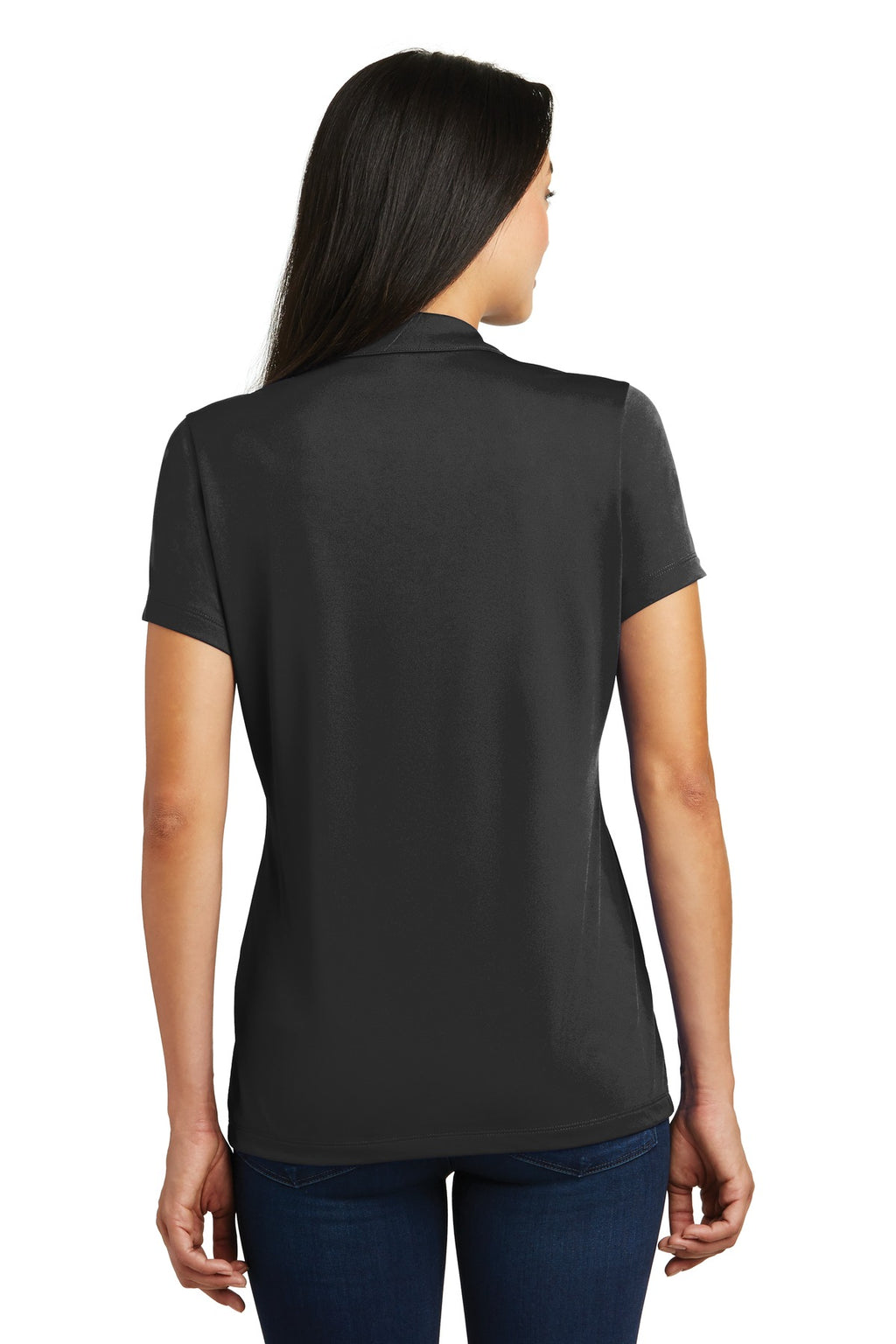 DISCONTINUED Sport-Tek Ladies Contrast PosiCharge Tough Polo . LST620 - Black/ Heather Grey - back