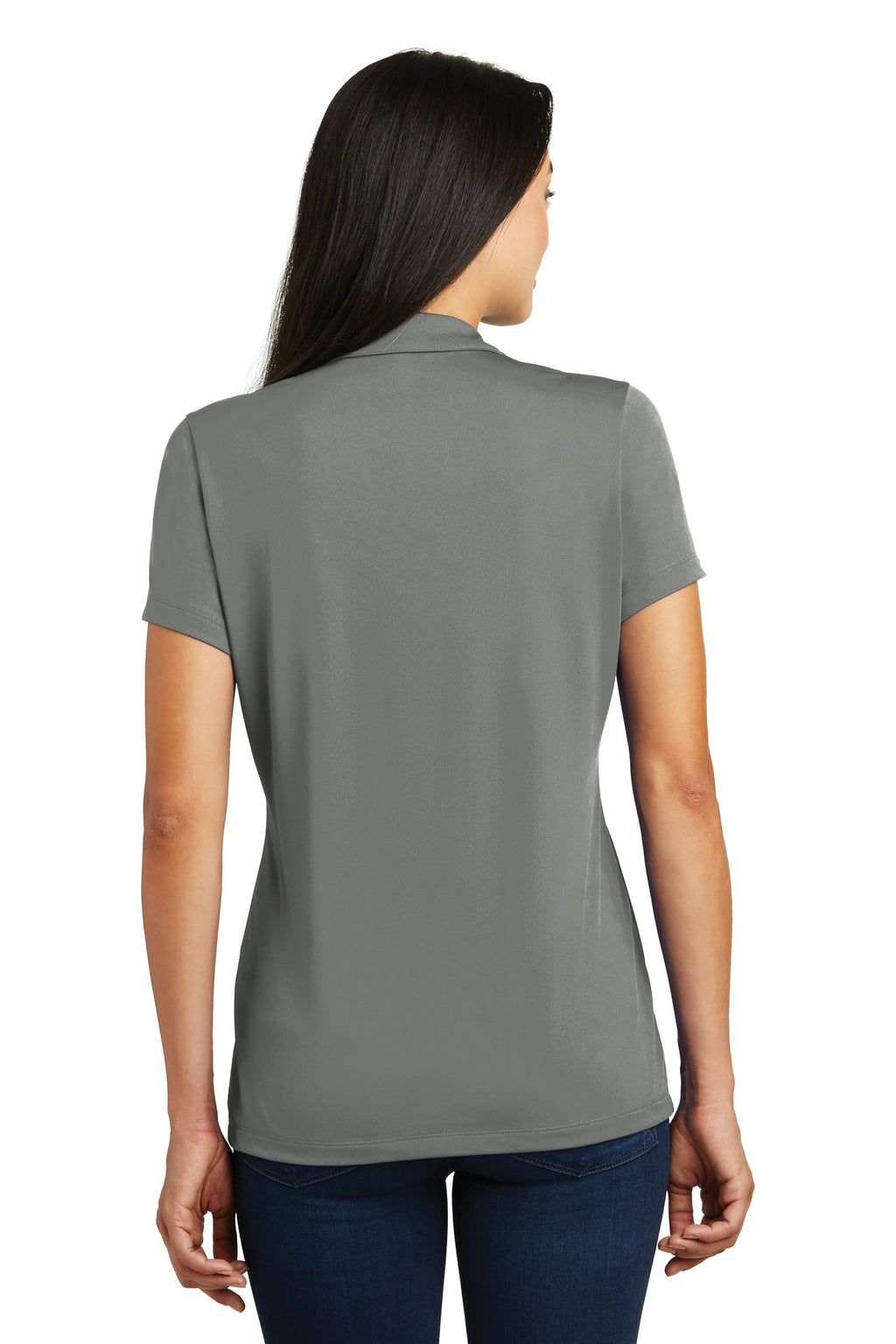 DISCONTINUED Sport-Tek Ladies Contrast PosiCharge Tough Polo . LST620 - Dark Smoke Grey/ Black - back