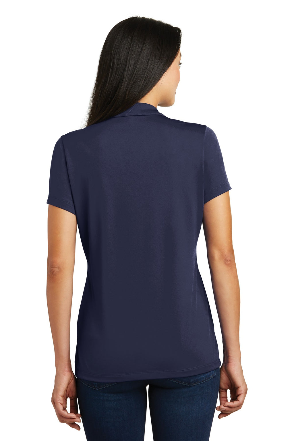 DISCONTINUED Sport-Tek Ladies Contrast PosiCharge Tough Polo . LST620 - True Navy/ Heather Grey - back