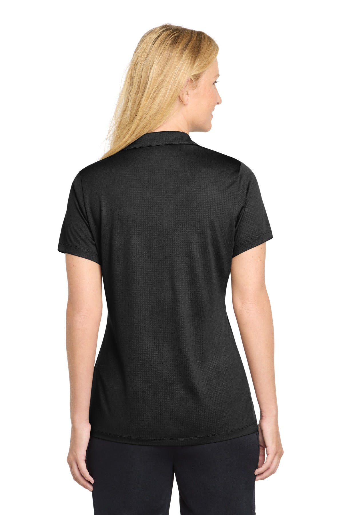 DISCONTINUED Sport-Tek Women's Embossed PosiCharge Tough Polo . LST630 - Black - back