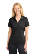 DISCONTINUED Sport-Tek Women's Embossed PosiCharge Tough Polo . LST630 - Black - front