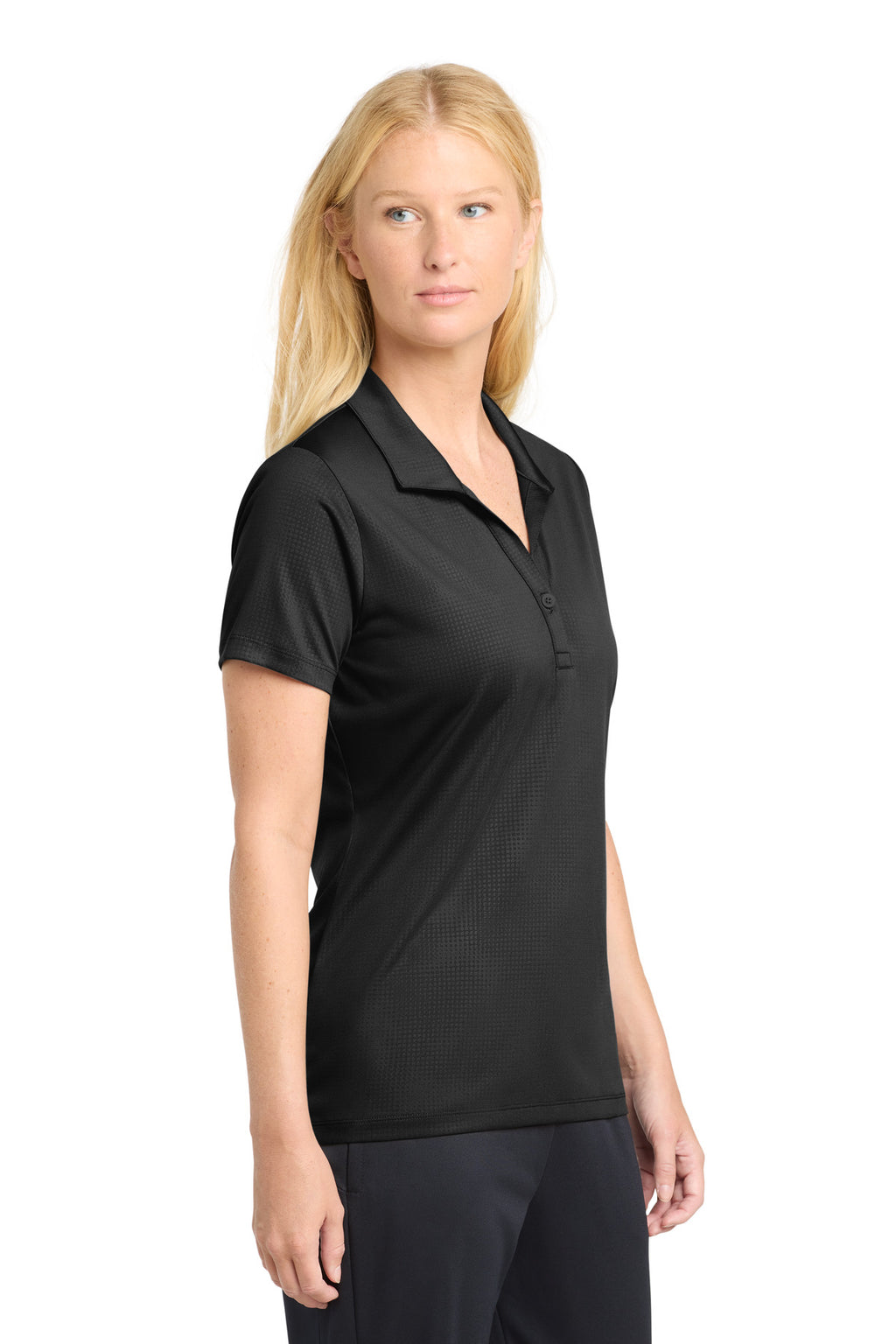 DISCONTINUED Sport-Tek Women's Embossed PosiCharge Tough Polo . LST630 - Black - side