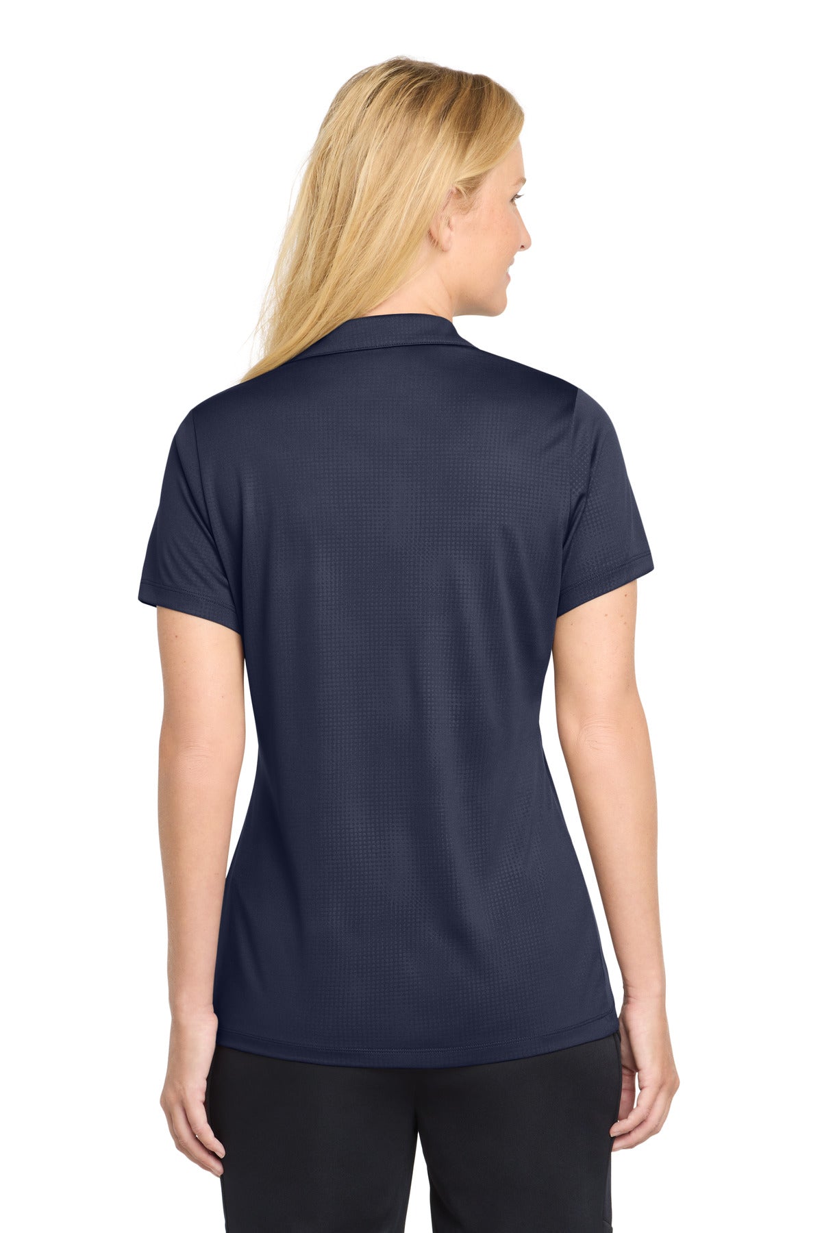 DISCONTINUED Sport-Tek Women's Embossed PosiCharge Tough Polo . LST630 - True Navy - back