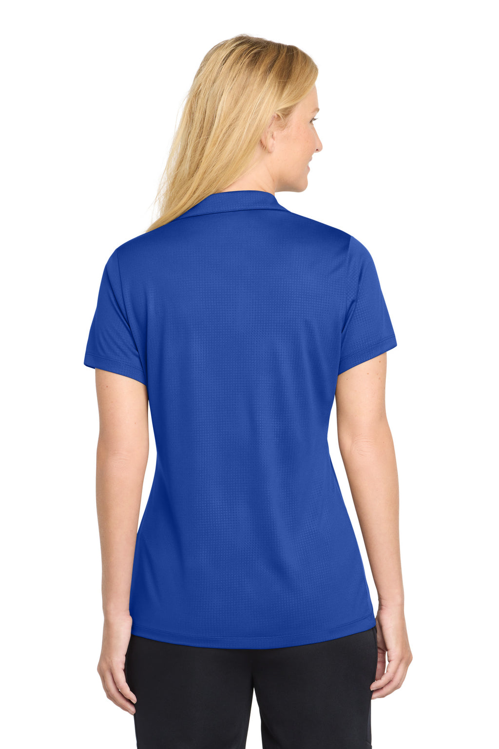 DISCONTINUED Sport-Tek Women's Embossed PosiCharge Tough Polo . LST630 - True Royal - back