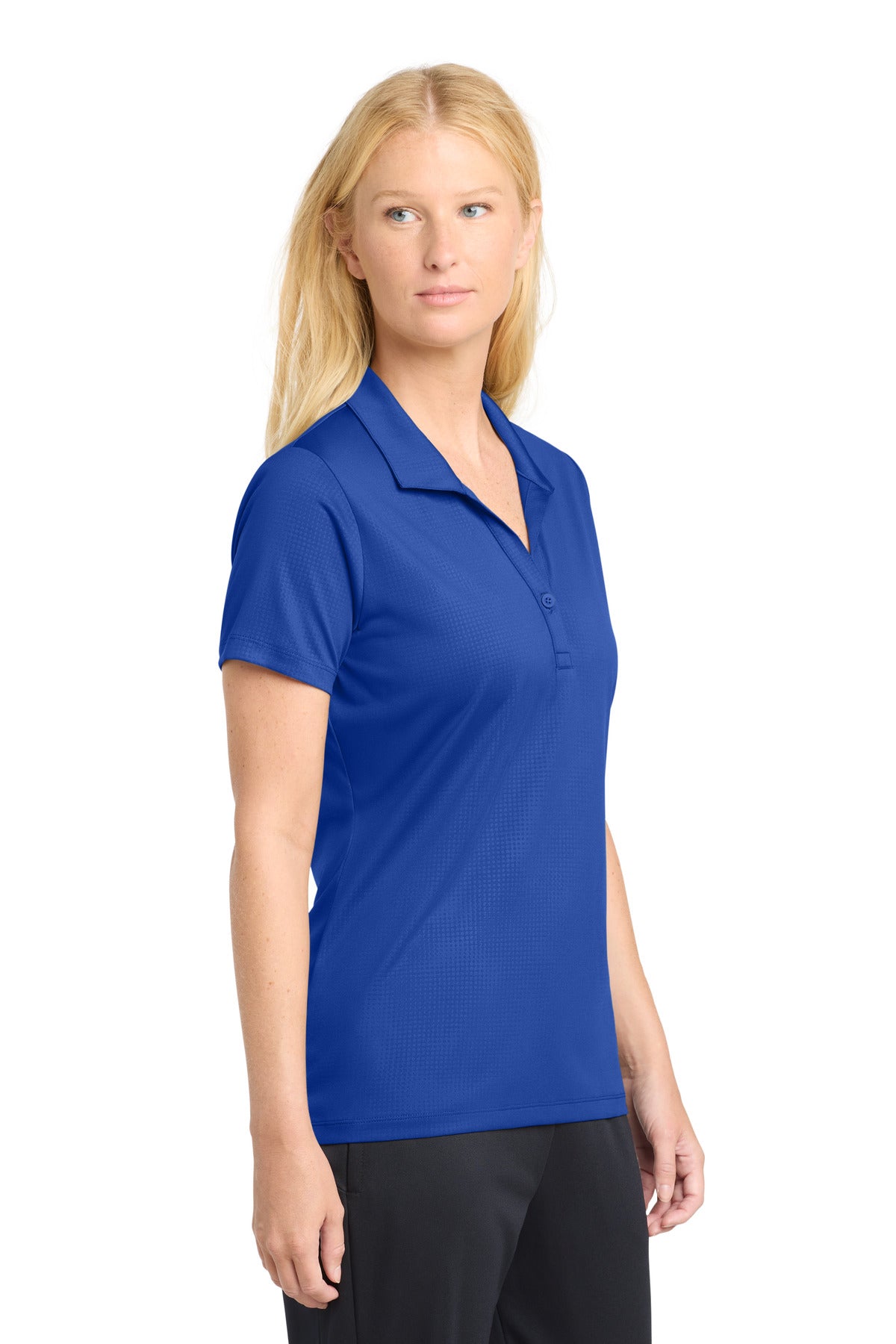 DISCONTINUED Sport-Tek Women's Embossed PosiCharge Tough Polo . LST630 - True Royal - side
