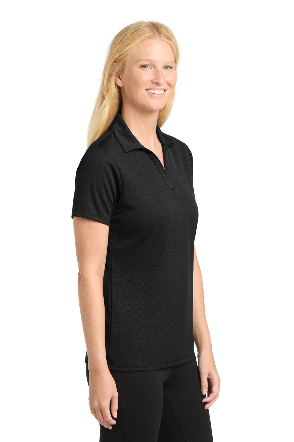 Sport-Tek Women's PosiCharge RacerMesh Polo. LST640 - Black - side