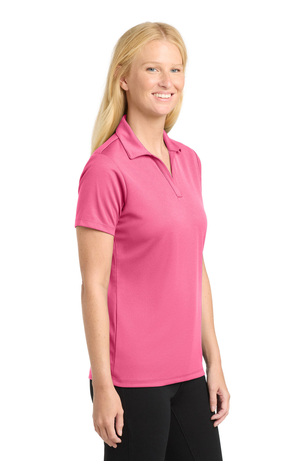 Sport-Tek Women's PosiCharge RacerMesh Polo. LST640 - Bright Pink - side