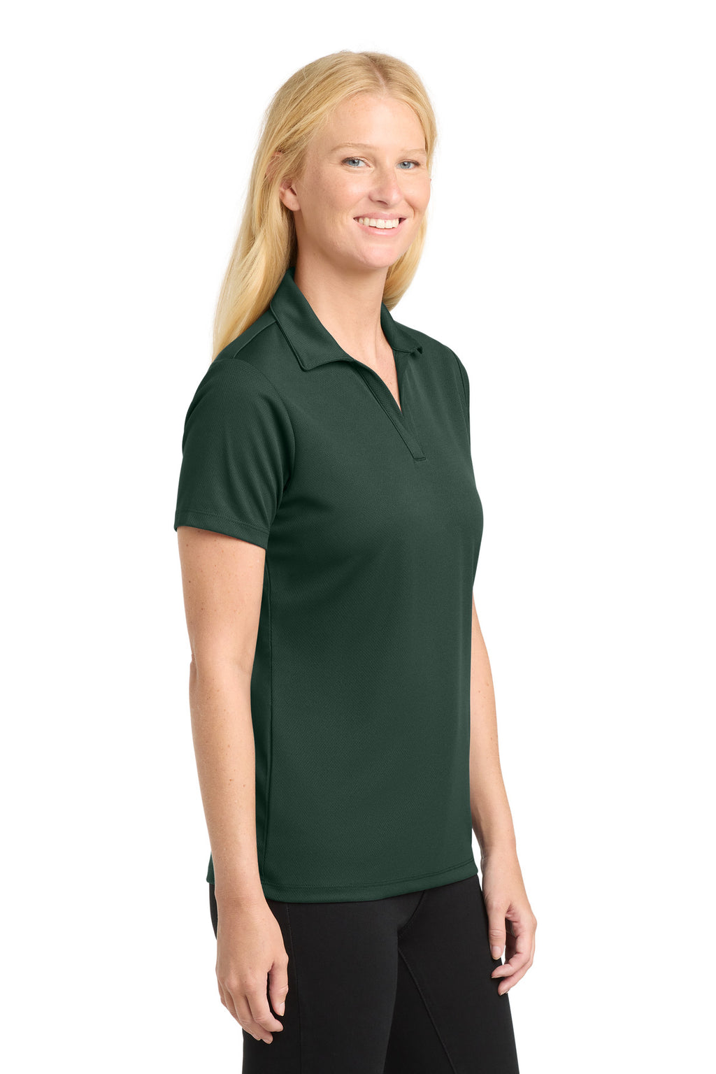 Sport-Tek Women's PosiCharge RacerMesh Polo. LST640 - Dark Forest Green - side
