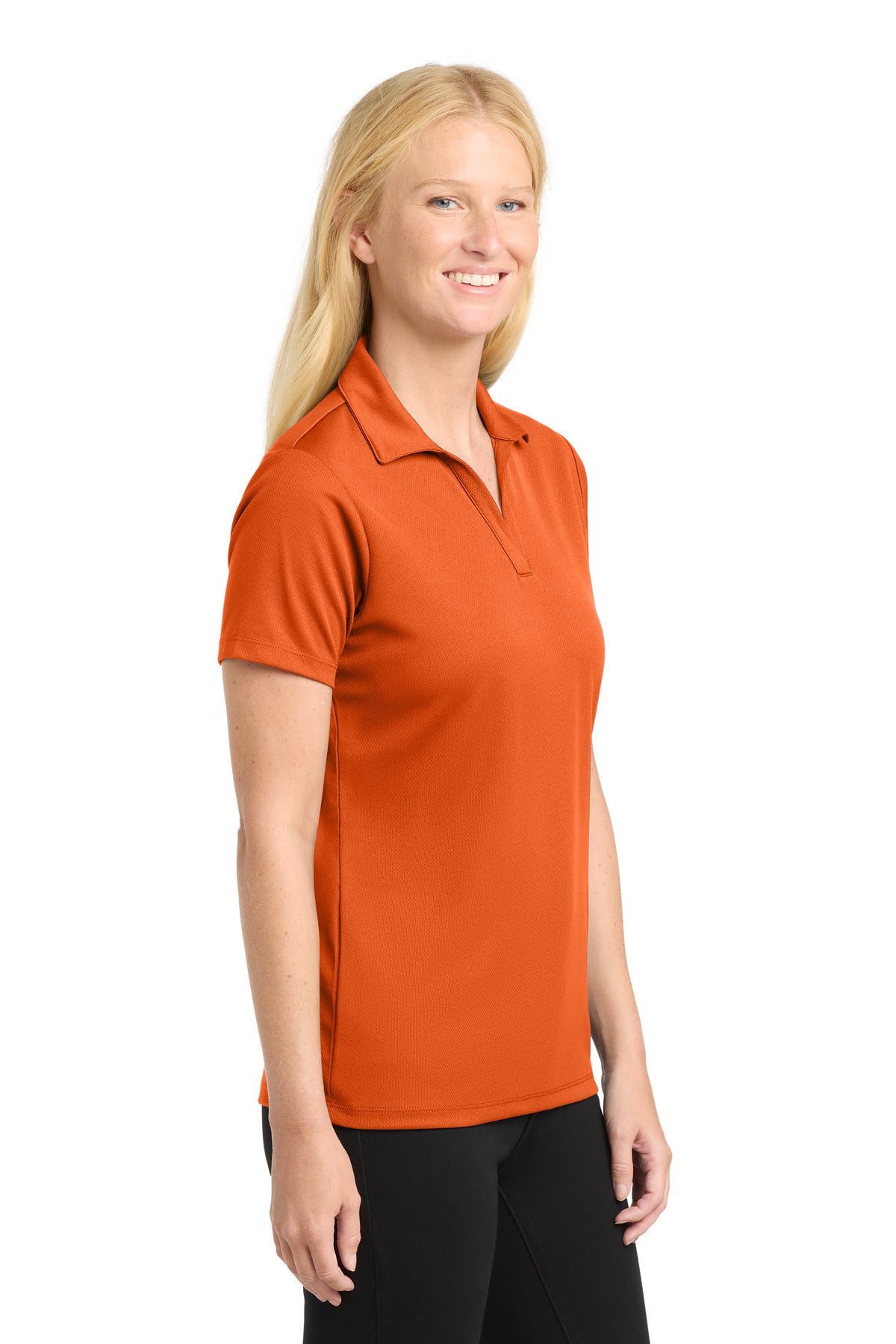 Sport-Tek Women's PosiCharge RacerMesh Polo. LST640 - Deep Orange - side