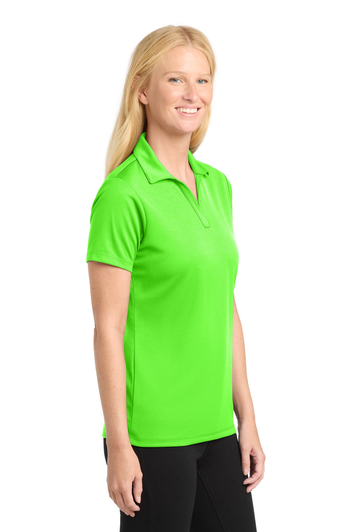 Sport-Tek Women's PosiCharge RacerMesh Polo. LST640 - Neon Green - side