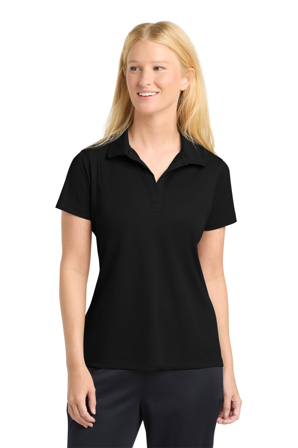 Sport-Tek Women's Micropique Sport-Wick Polo. LST650 - Black - front