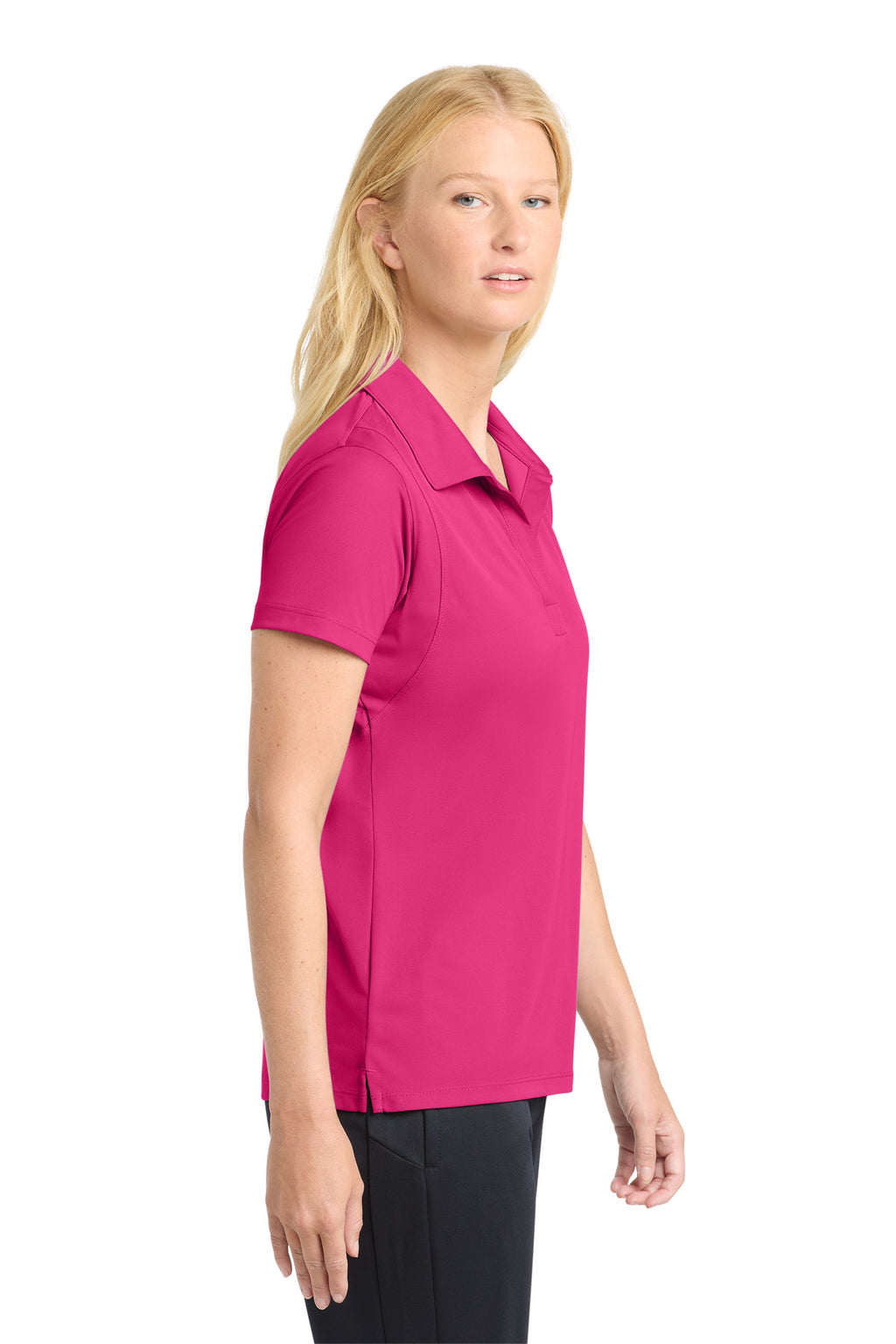 Sport-Tek Women's Micropique Sport-Wick Polo. LST650 - Pink Raspberry - side