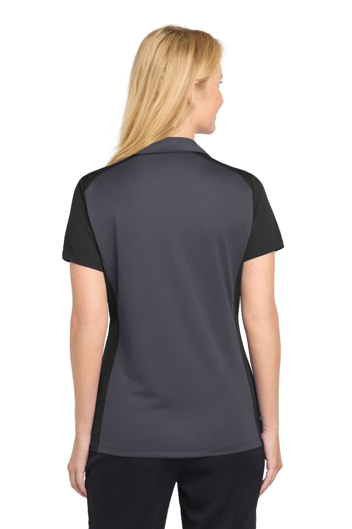 Sport-Tek Women's Colorblock Micropique Sport-Wick Polo. LST652 - Iron Grey/ Black - back