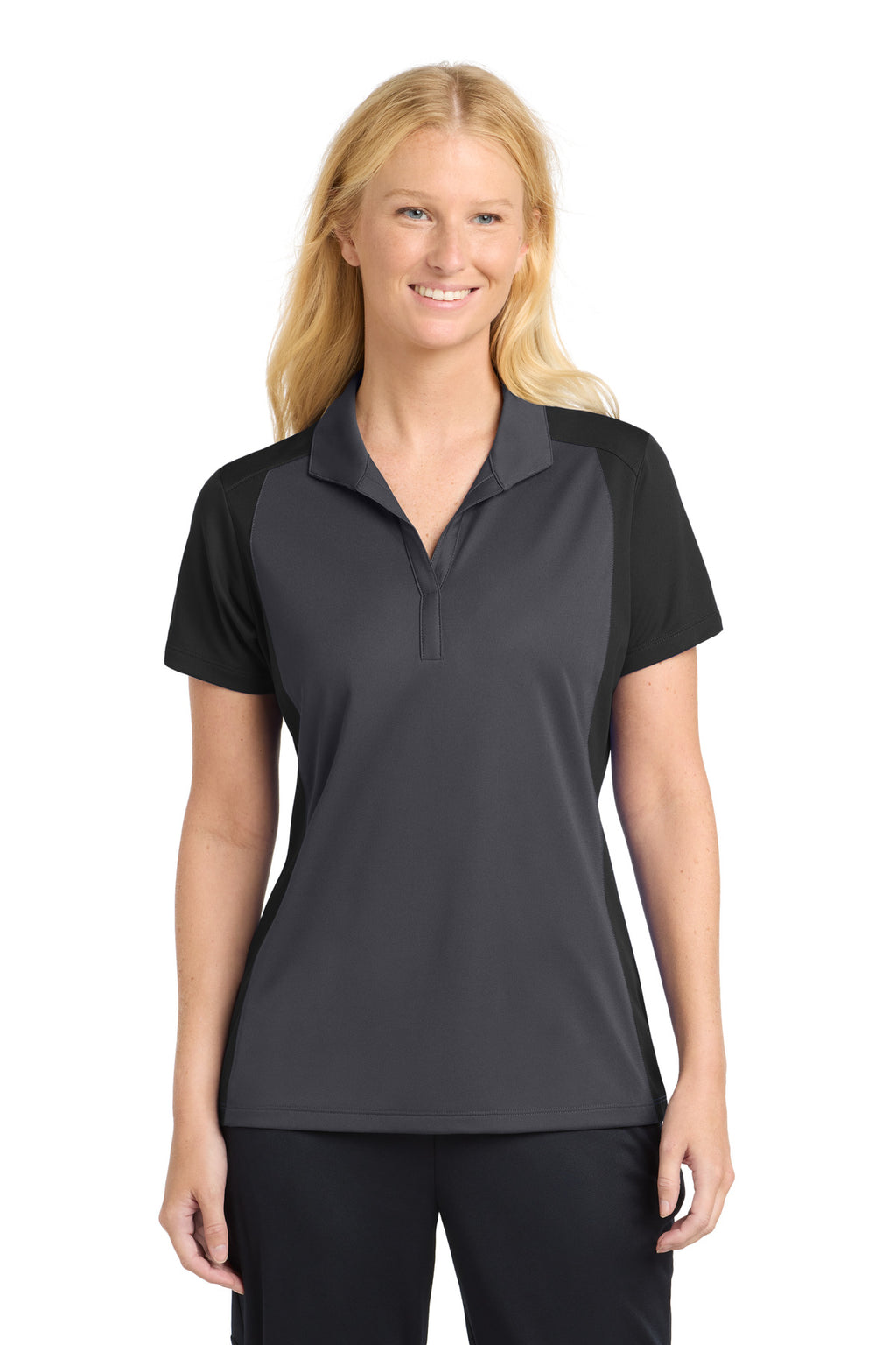 Sport-Tek Women's Colorblock Micropique Sport-Wick Polo. LST652 - Iron Grey/ Black - front