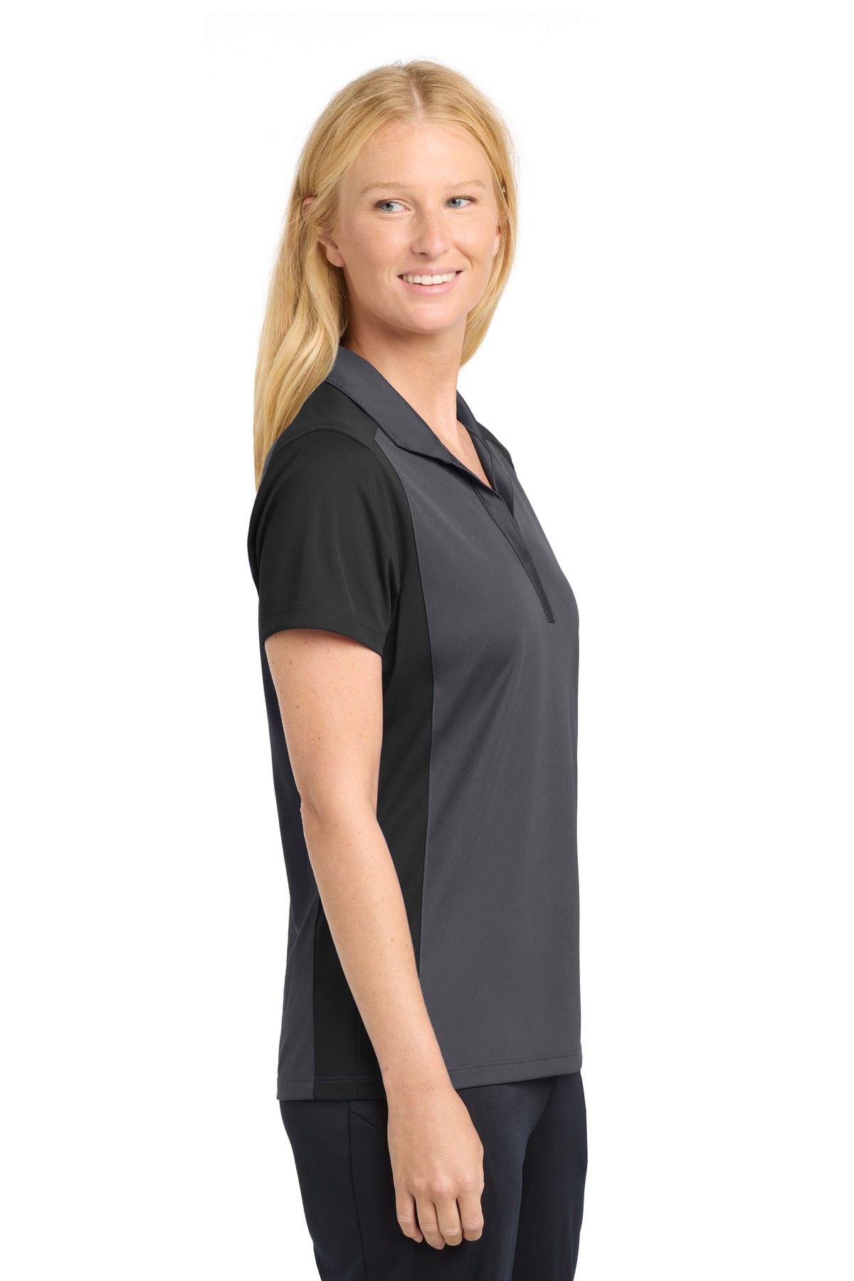 Sport-Tek Women's Colorblock Micropique Sport-Wick Polo. LST652 - Iron Grey/ Black - side