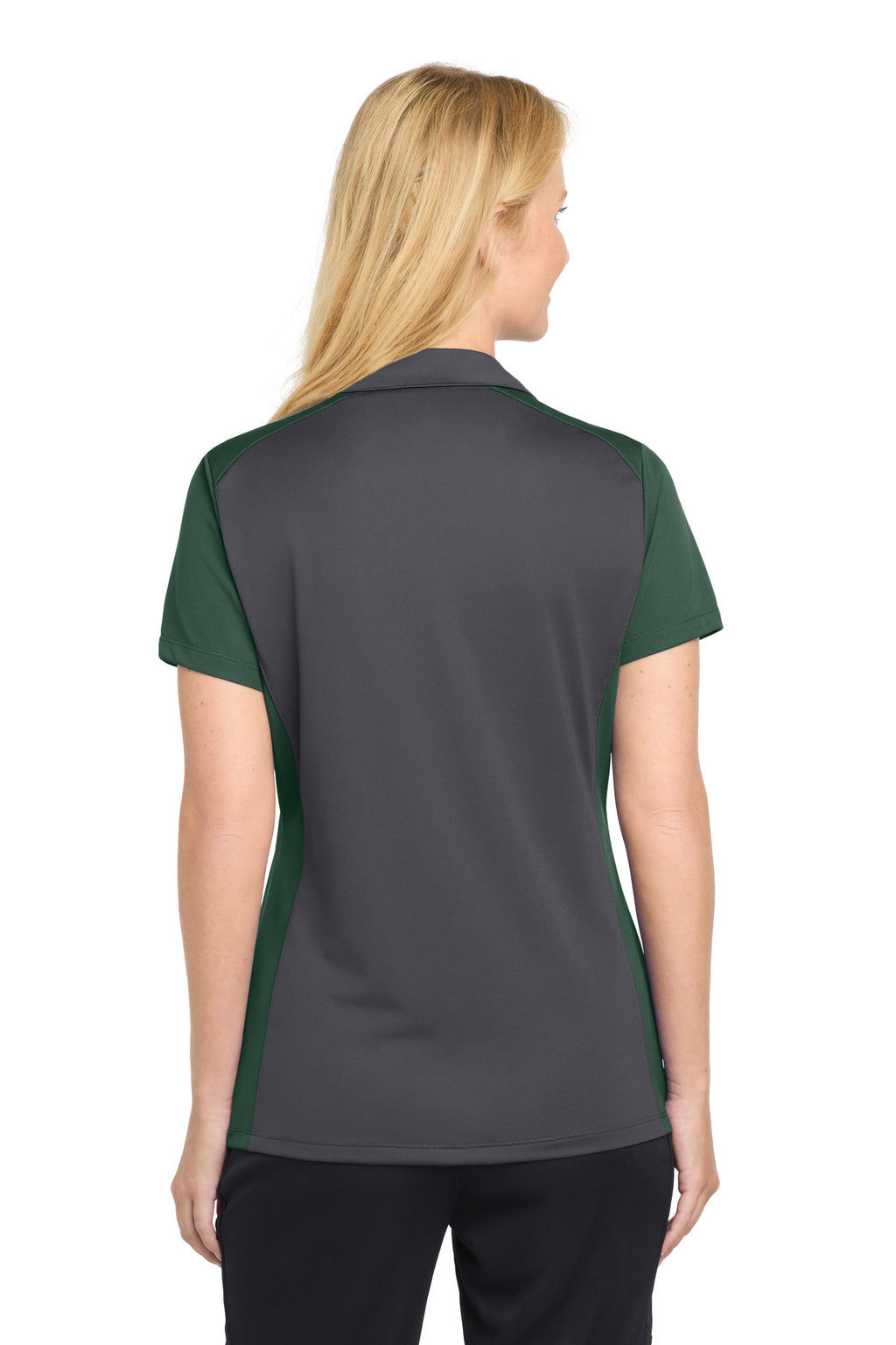 Sport-Tek Women's Colorblock Micropique Sport-Wick Polo. LST652 - Iron Grey/ Forest Green - back