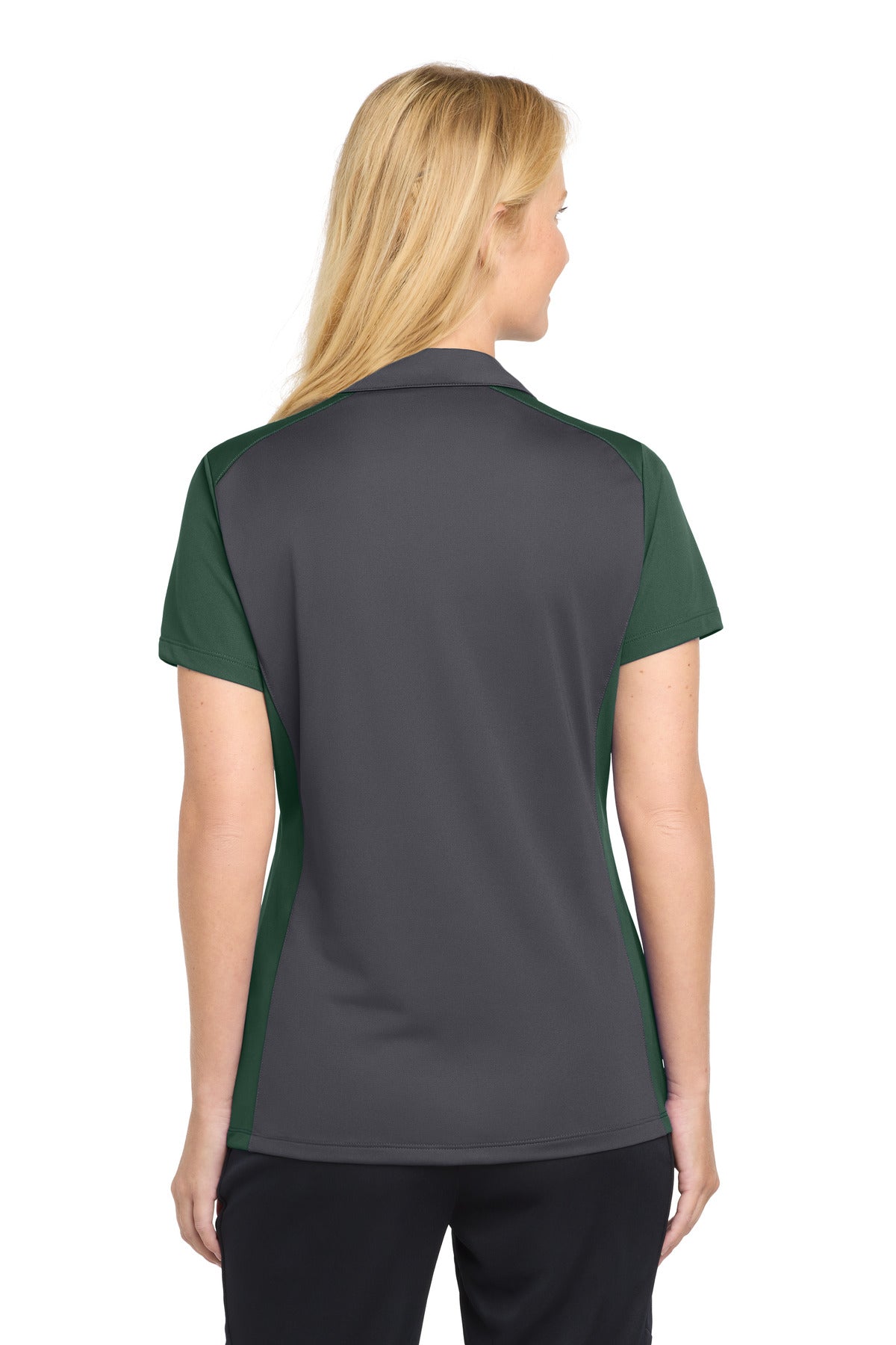 Sport-Tek Women's Colorblock Micropique Sport-Wick Polo. LST652 - Iron Grey/ Forest Green - back