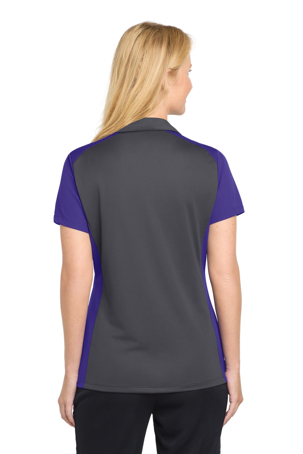 Sport-Tek Women's Colorblock Micropique Sport-Wick Polo. LST652 - Iron Grey/ Purple - back