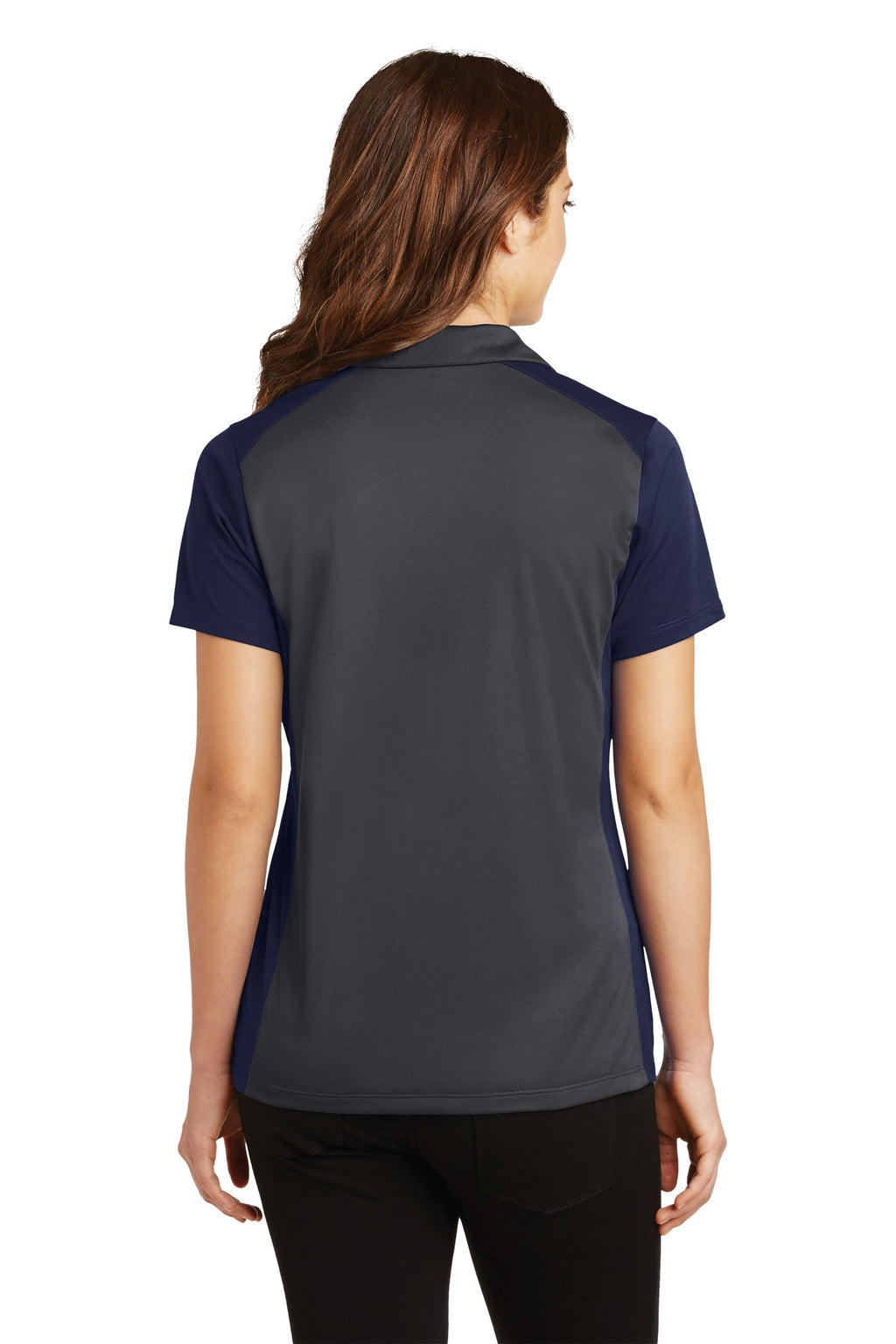 Sport-Tek Women's Colorblock Micropique Sport-Wick Polo. LST652 - Iron Grey/ True Navy - back