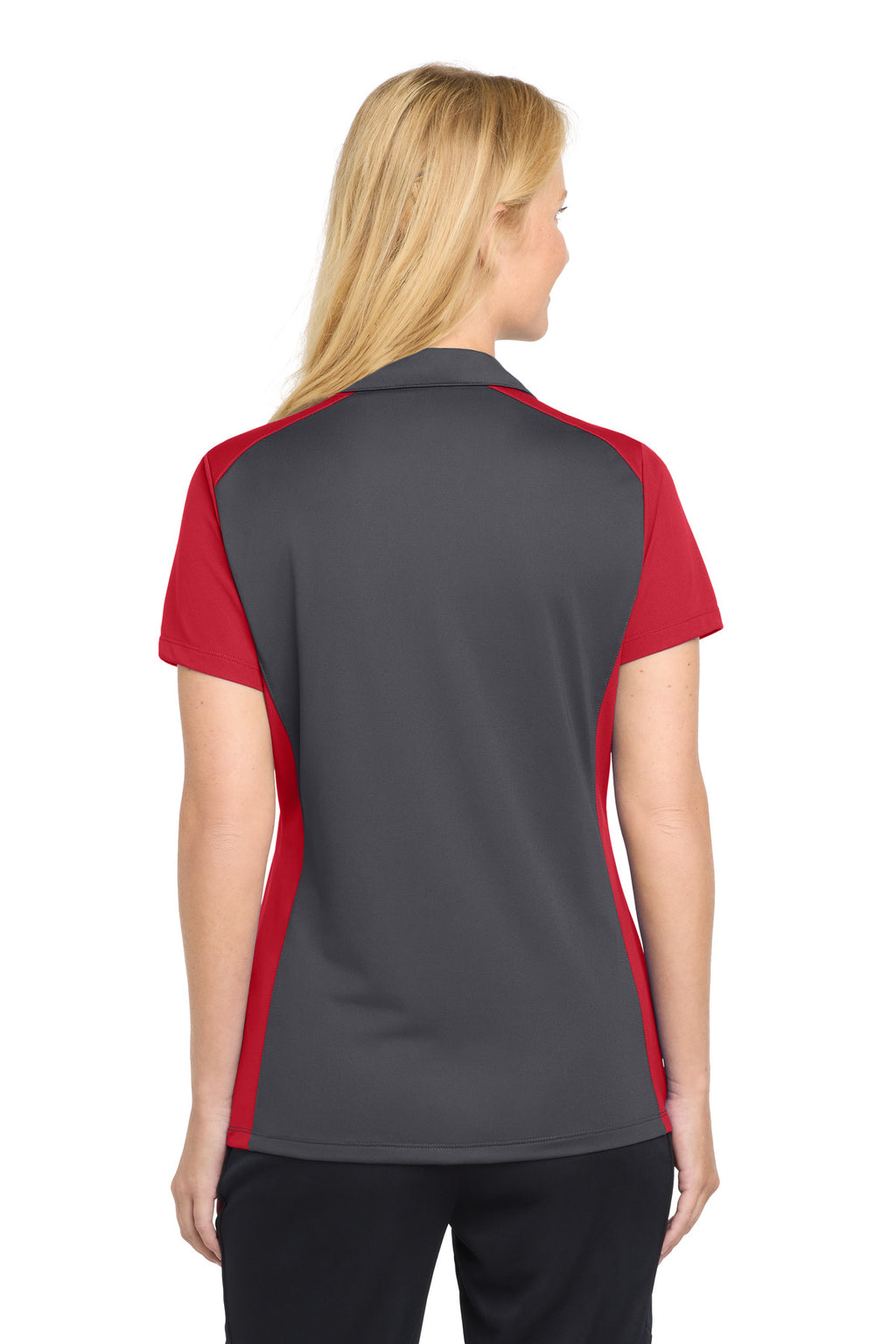 Sport-Tek Women's Colorblock Micropique Sport-Wick Polo. LST652 - Iron Grey/ True Red - back