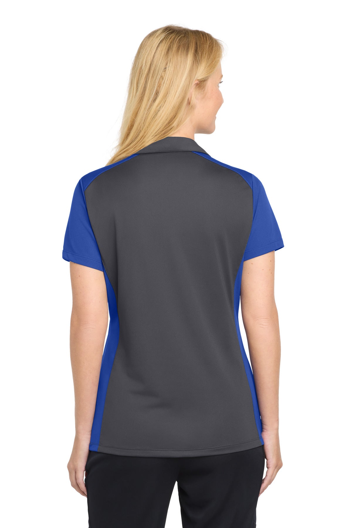 Sport-Tek Women's Colorblock Micropique Sport-Wick Polo. LST652 - Iron Grey/ True Royal - back