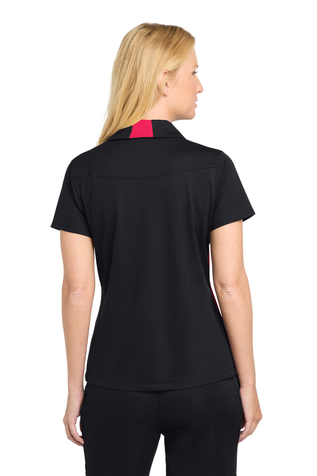 Sport-Tek Women's Side Blocked Micropique Sport-Wick Polo. LST655 - Black/ Deep Red - back