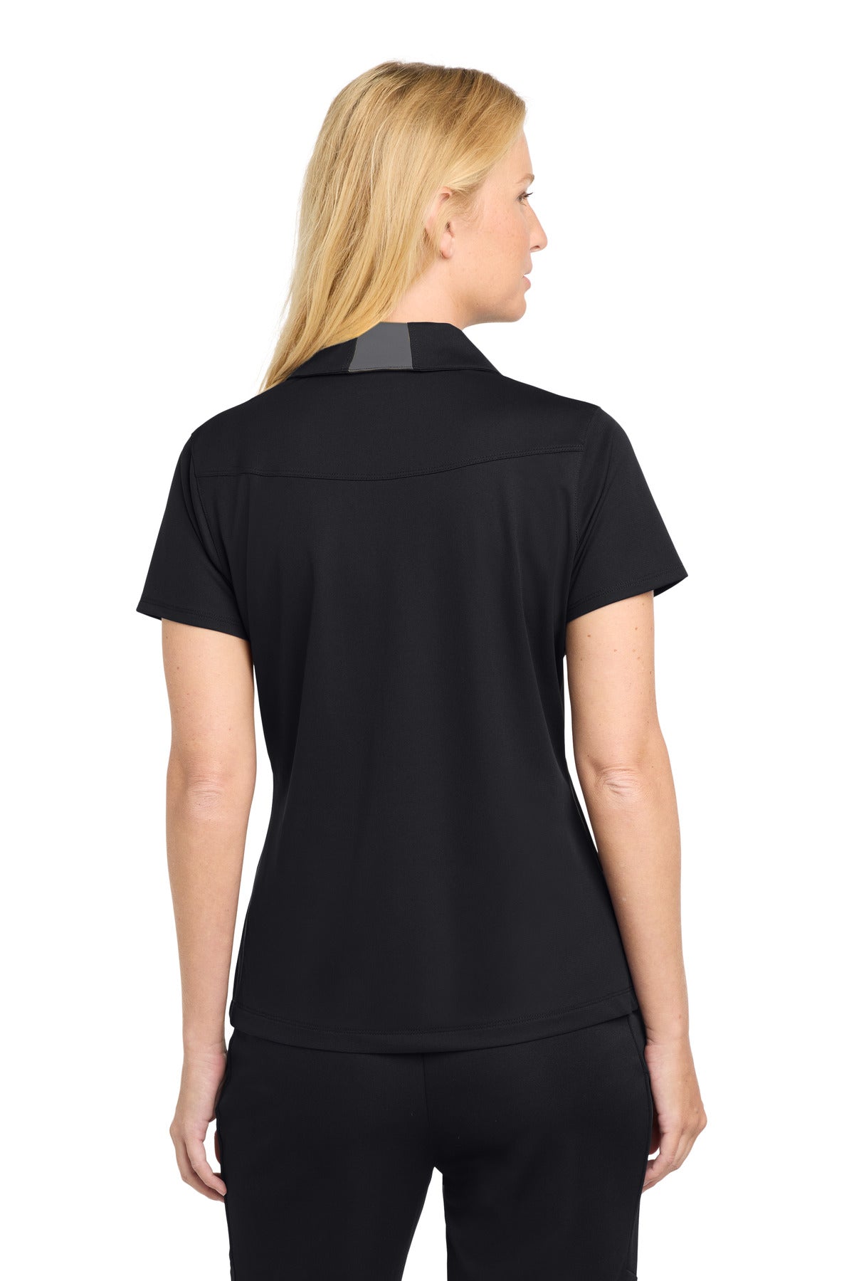 Sport-Tek Women's Side Blocked Micropique Sport-Wick Polo. LST655 - Black/ Iron Grey - back