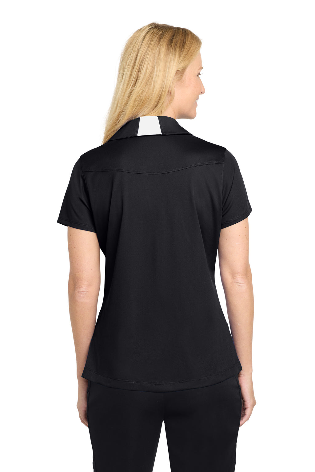 Sport-Tek Women's Side Blocked Micropique Sport-Wick Polo. LST655 - Black/ White - back