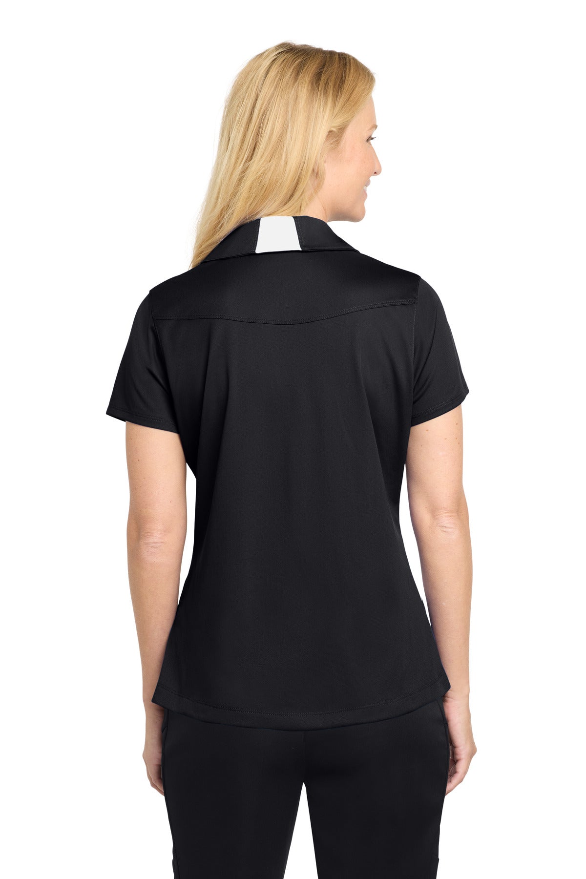 Sport-Tek Women's Side Blocked Micropique Sport-Wick Polo. LST655 - Black/ White - back