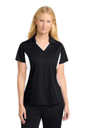 Sport-Tek Women's Side Blocked Micropique Sport-Wick Polo. LST655 - Black/ White - front