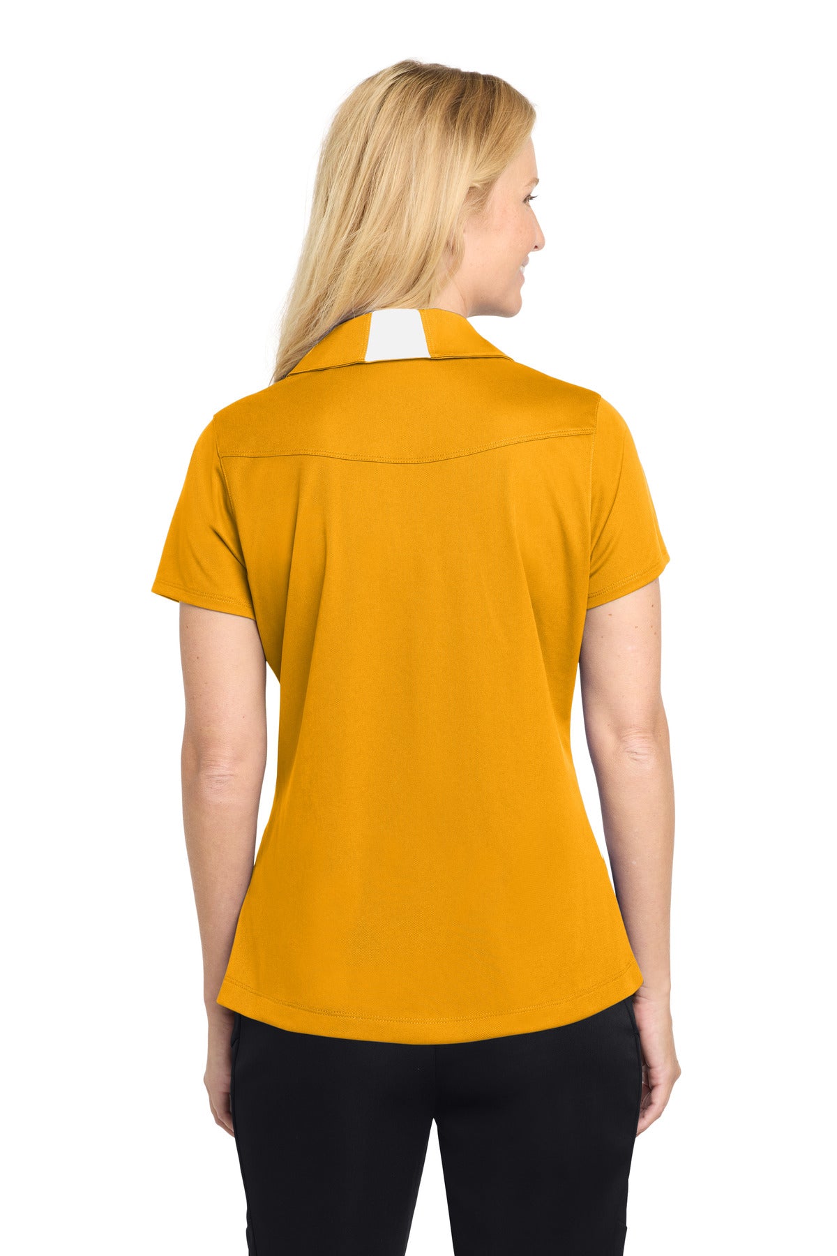 Sport-Tek Women's Side Blocked Micropique Sport-Wick Polo. LST655 - Gold/ White - back