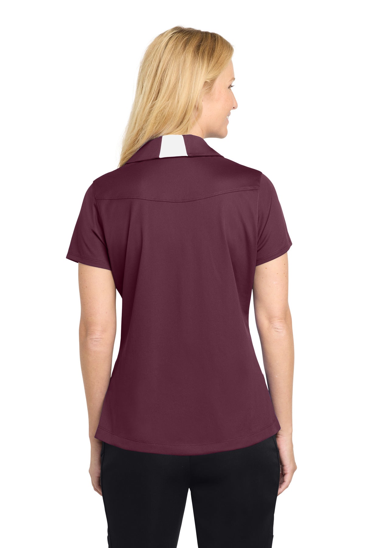 Sport-Tek Women's Side Blocked Micropique Sport-Wick Polo. LST655 - Maroon/ White - back
