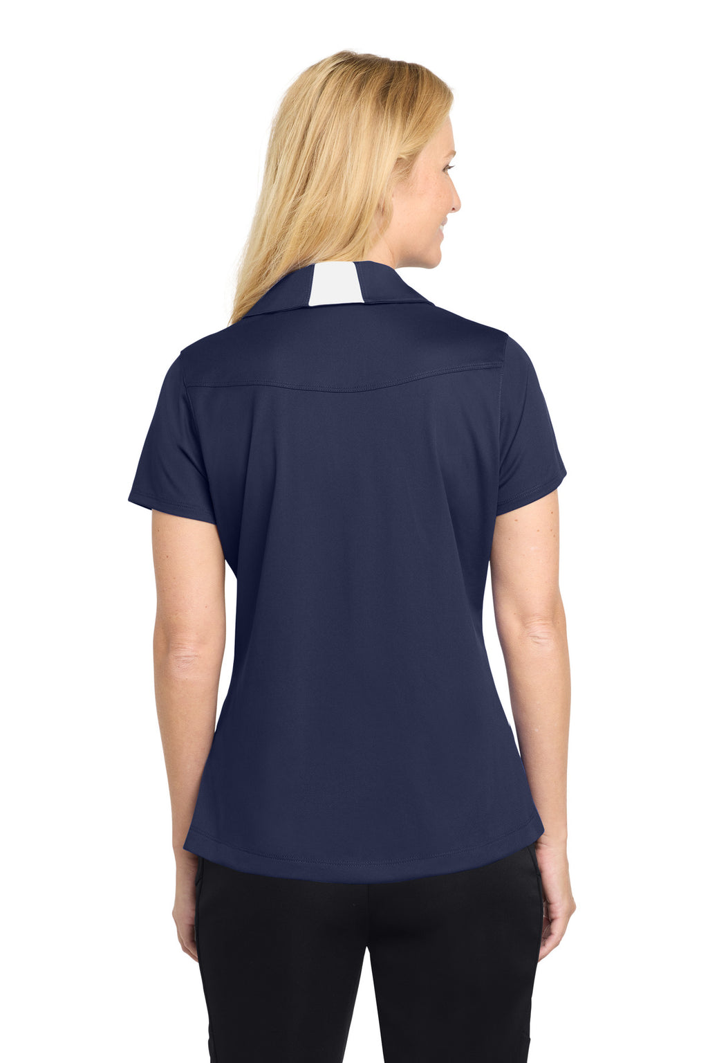 Sport-Tek Women's Side Blocked Micropique Sport-Wick Polo. LST655 - True Navy/ White - back
