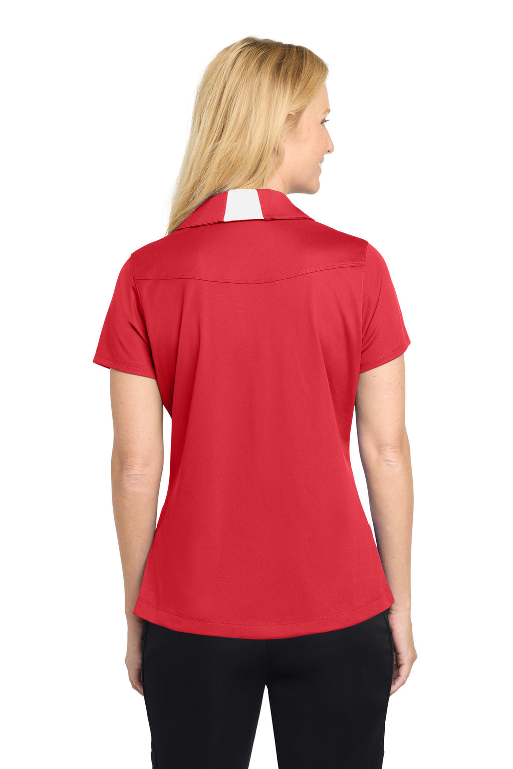 Sport-Tek Women's Side Blocked Micropique Sport-Wick Polo. LST655 - True Red/ White - back